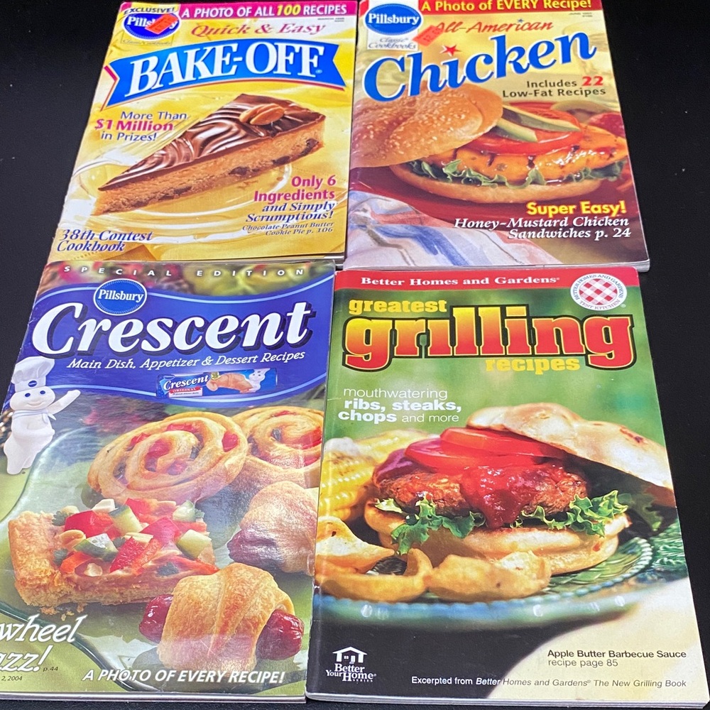 Four vintage Pillsbury and Better Homes and Gardens cookbook magazines